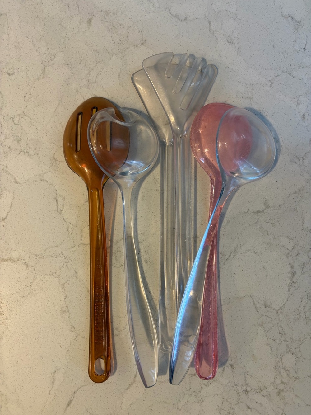 Clear, Amber and Pink Plastic Serving Utensil Set - Home Dining